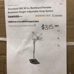 Silverback SBX 50 inch portable basketball hoop system, height adjustable

$315 FIRM