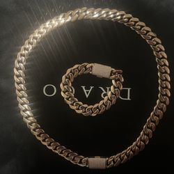 Brand New Rose Gold Cuban Chain And Bracelet Set