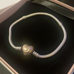 Pandora Moments Heart Clasp Snake Chain Bracelet/ 14k Rose Gold-Plated