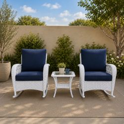 3pc outdoor patio wicker rocking chair sets with side table