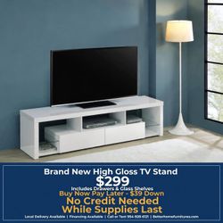 White High Gloss TV Stand with Drawers