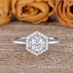 NEW! 1.85CTW Hexagon Halo Cut, Genuine Moissanite Gemstone, Engagement / Promise Ring, Please See Details 🌼