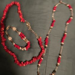 coral necklaces and bracelet bundle