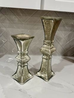 Set of Mercury Glass Candle Pillars
