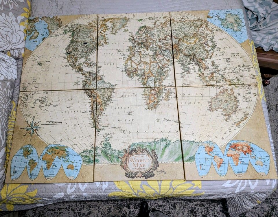 HUGE 6-Piece Vintage Style World Map Canvas Art Print