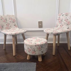 Kids Floral Chair Set (2 Chairs + Ottoman)