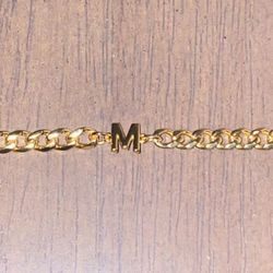 M Initial Bracelet Gold Chain