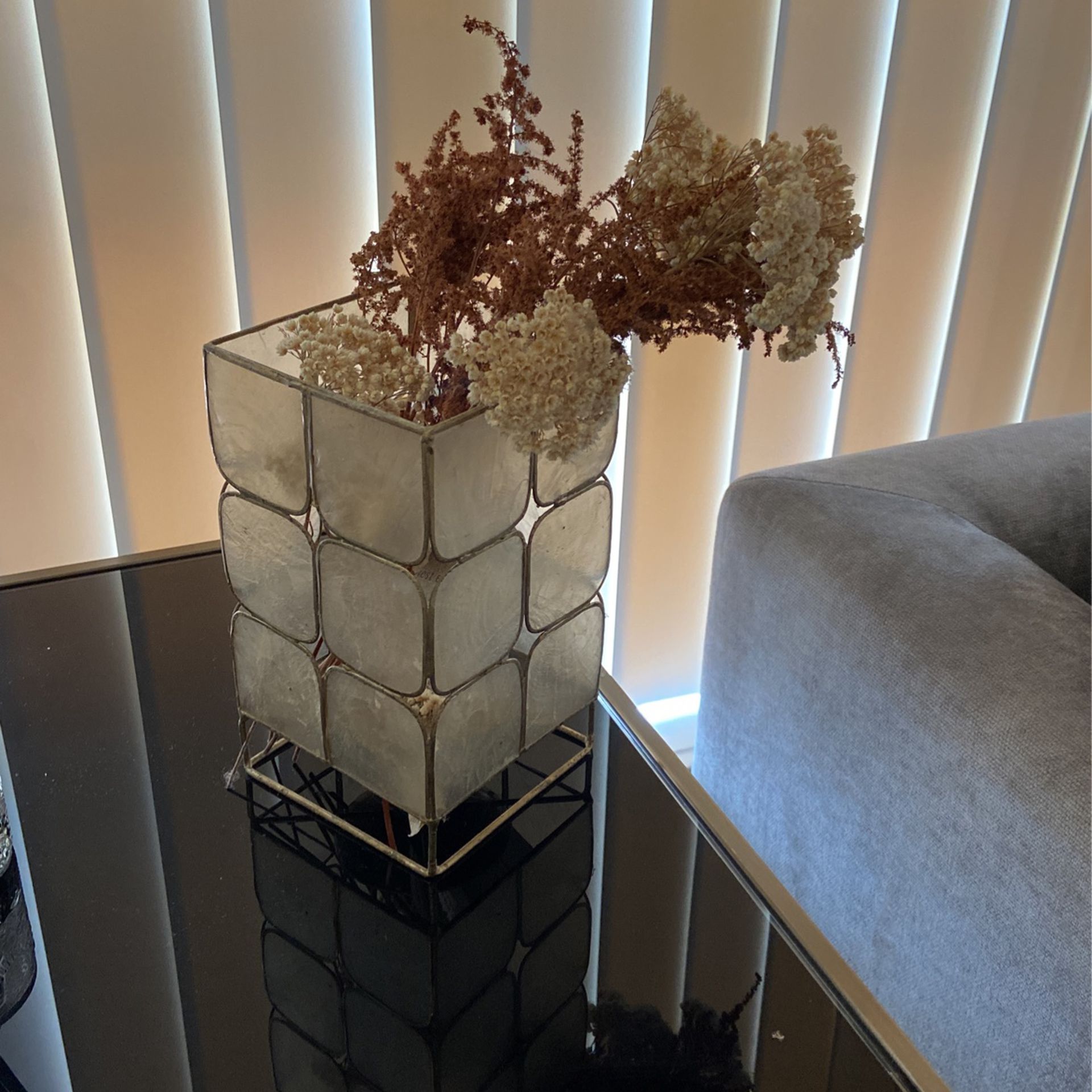 Dried Flowers in Handcrafted West Elm Capiz Candle Holder