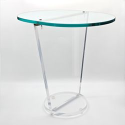 Vintage Aziz Designs Toronto Postmodern Lucite Glass Oval Side Table 1980s