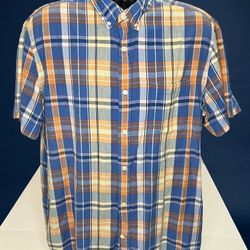 St. John’s Bay Men’s Large Plaid Cotton Shirt Classic Fit Short Sleeve Summer