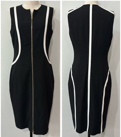 black Calvin Klein sleeveless dress w/ white trim + full zipper EUC - size 8