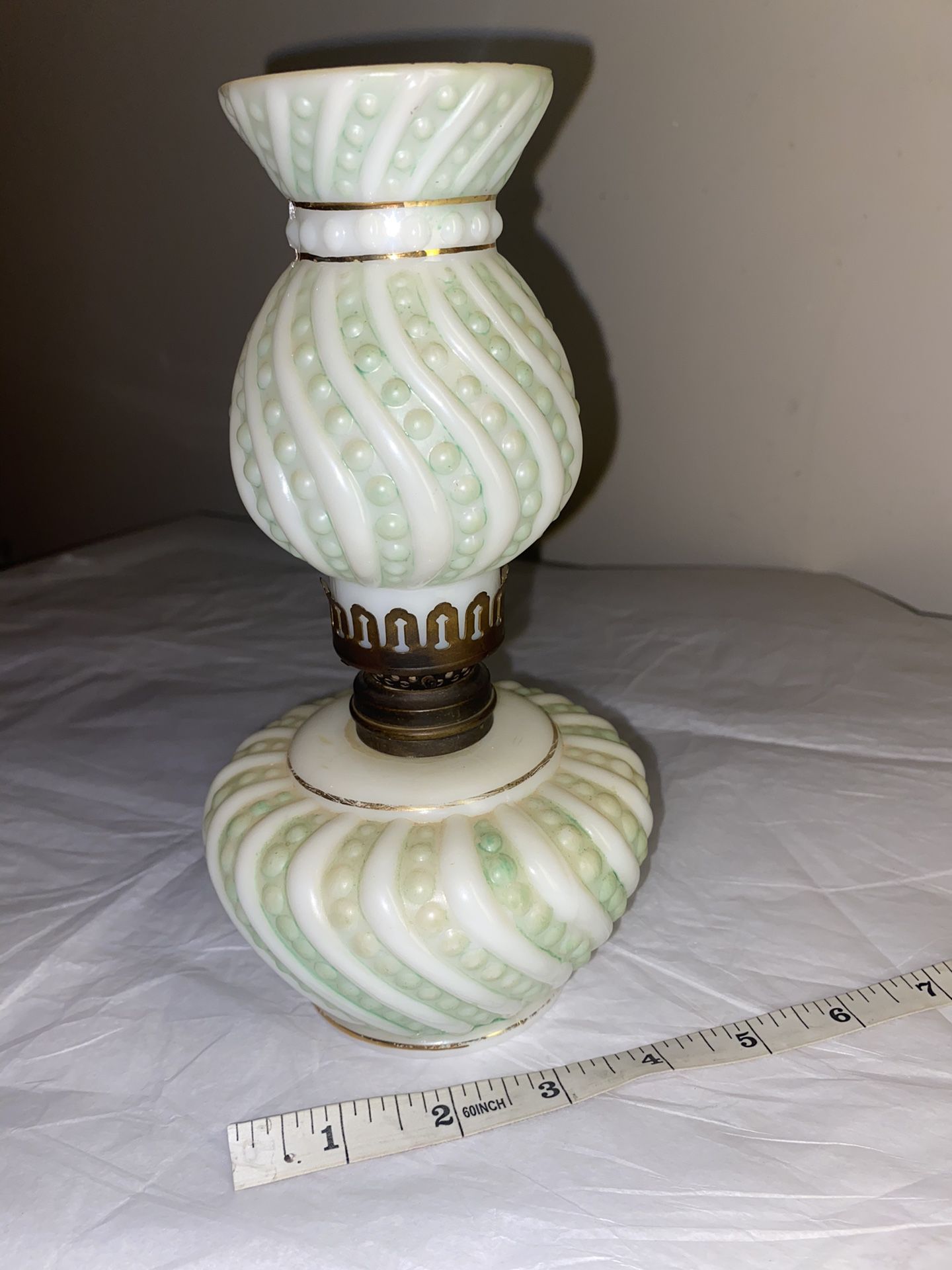 Vintage green Milk Glass Oil Lamp