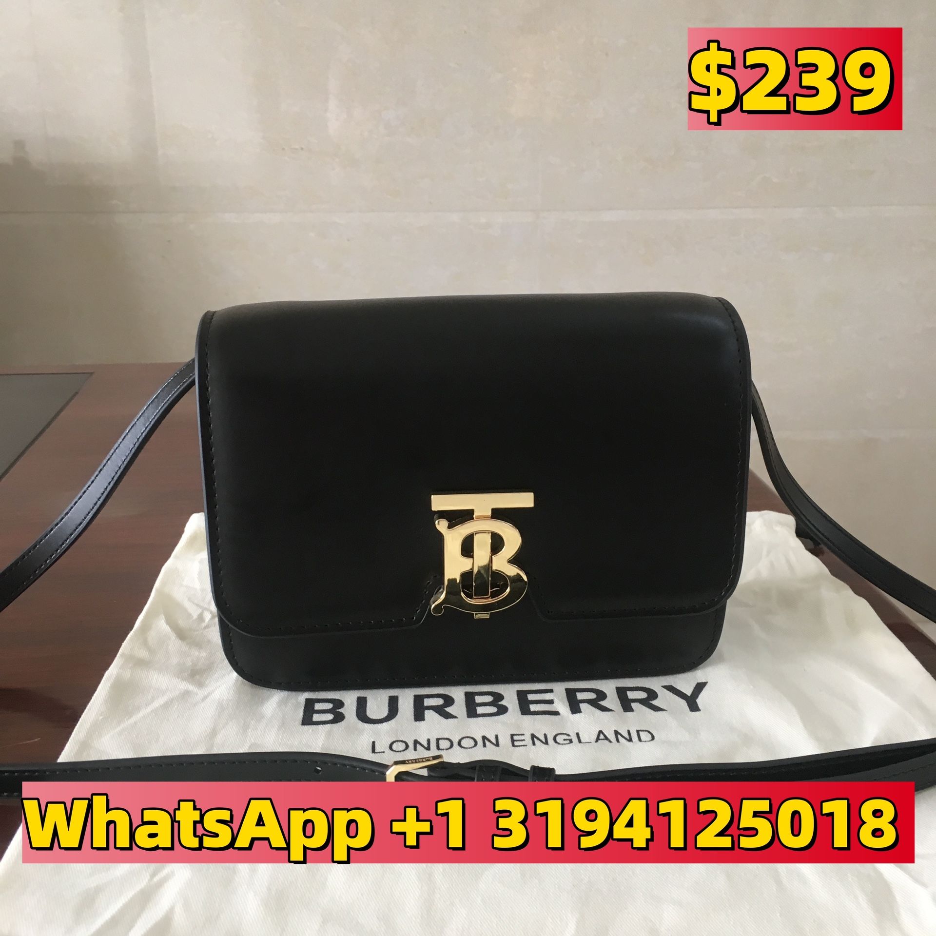 BURBERRY Black Mini 'TB' Shoulder Bag