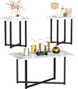 K438 $75  Coffee Table Set of 3 Coffee Table and end Table Sets, Modern Living Room Table Set with Metal Frame for Apartment Home Office  Your Living 