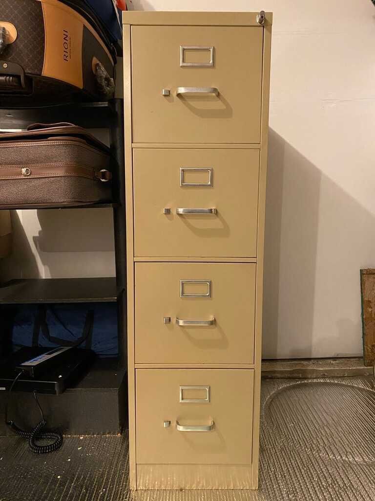 Putty / Beige Almond Metal Vertical 4-Drawer Letter-Size Locking File Cabinet W/ Key and Folders