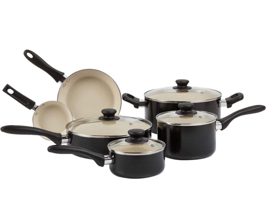 New! Ceramic Nonstick Pots and Pans 11 Piece Cookware Set, made without PFOA & PTFE, Black