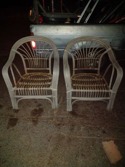 Vintage rattan fan-back armchairs