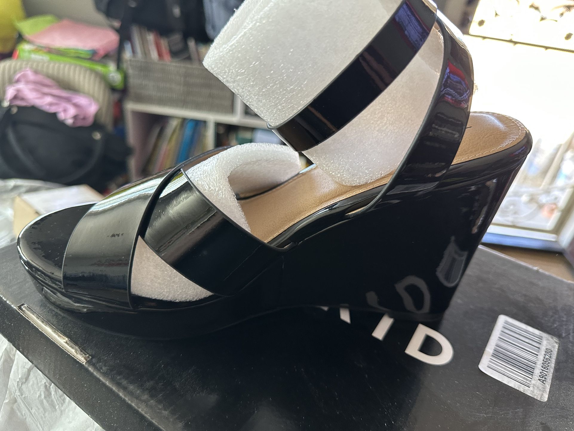 Strappy Platform Wedge Sandal - Patent Black (WW)