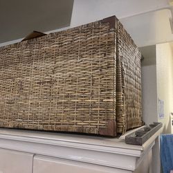 Brown wicker storage box