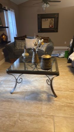 Glass Top Coffee Table with Metal Base