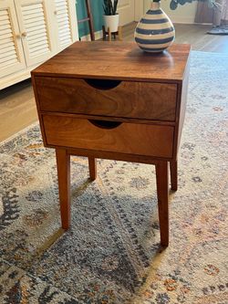 Real Wood Side Table End Table Night Stand with 2 Drawers Mid Century Modern