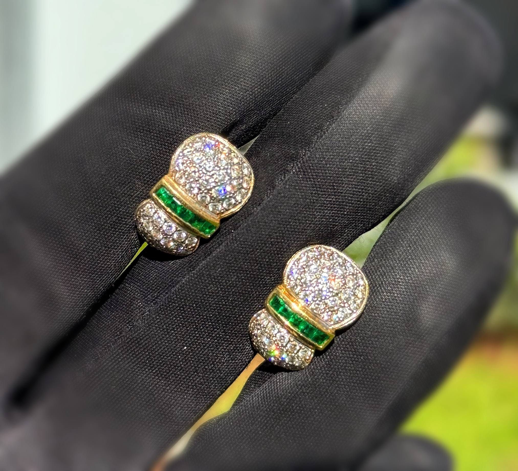 Jewelry 18k solid yellow gold white natural diamonds and emerald stones 3.50CTW heart clip on earrings 10.10g