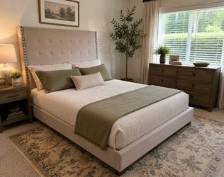 Upholstered Bed Frame with Tufted Headboard