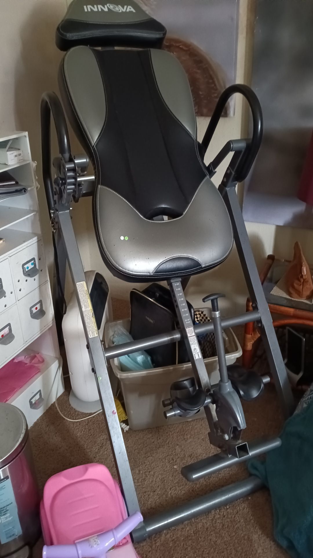 Inversion table good shape. Also big bean bag , 50.00
