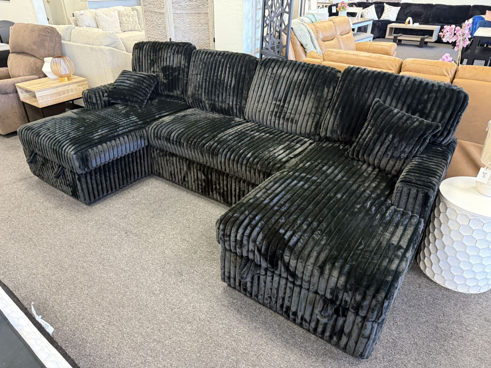 Black Corduroy Sectional Couch With Storage Chaises
