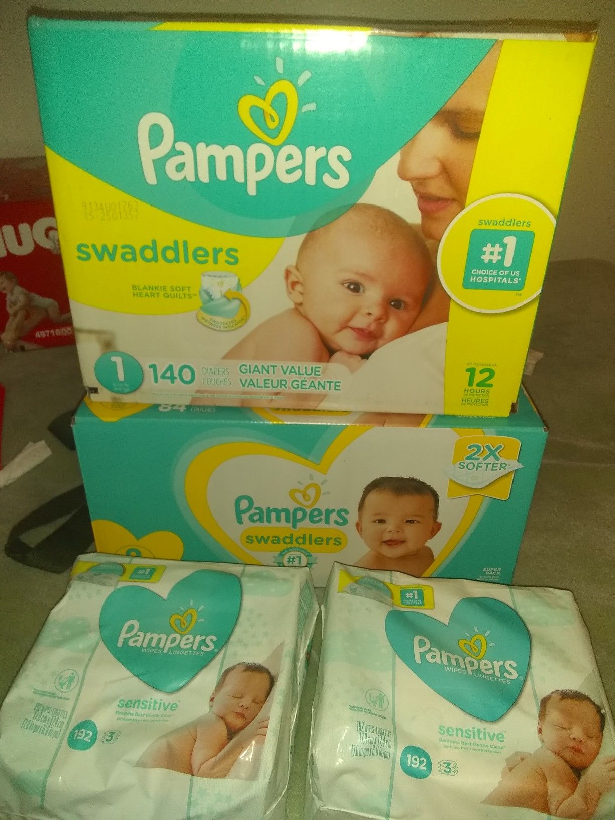 PAMPERS SWADDLERS size 1 & 2 and wipes