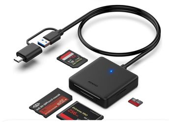 Lector de tarjetas de memoria, BENFEI 4 en 1 USB 3.0 y USB-C a SD Micro SD Adaptador de lector de tarjetas MS CF, 4 tarjetas de lectura y escritura si
