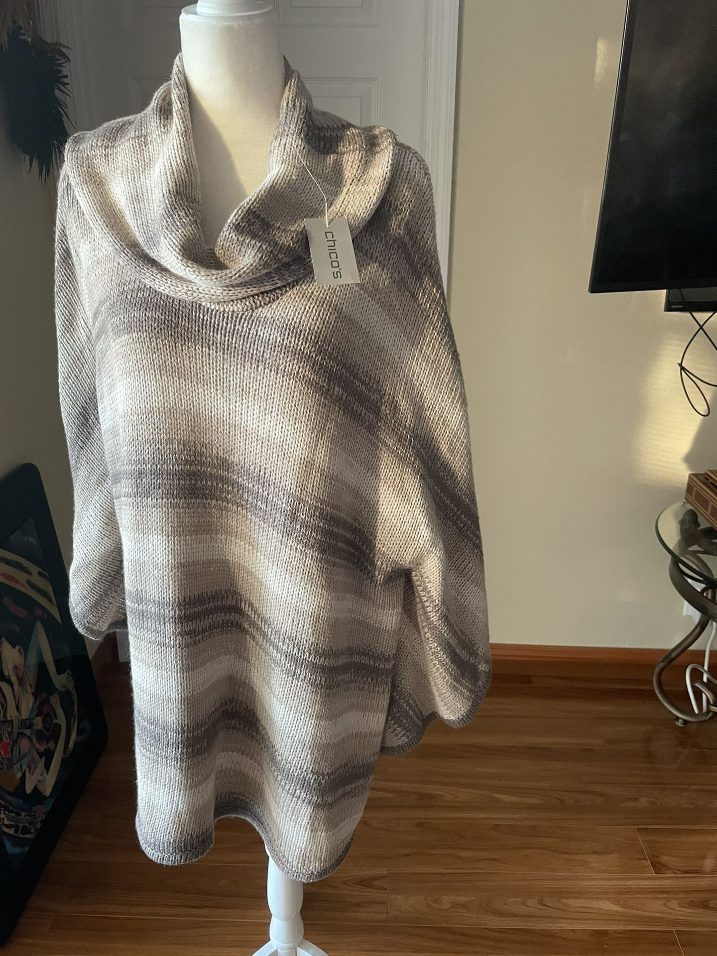 Chico’s Grey Light/Dark Color Shimmer Knit Poncho/ Cardigan Women’s 