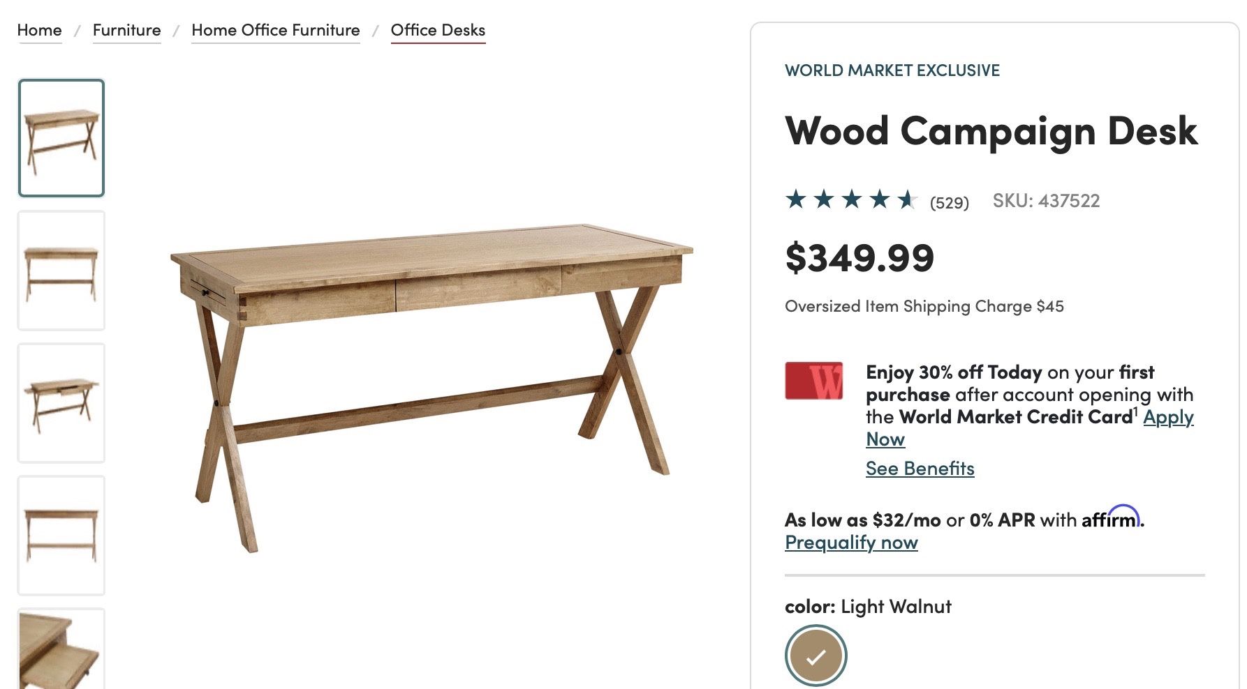 World Market Campaign Desk (Walnut)