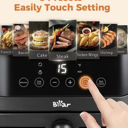 Brand New - Bear Air Fryer, 6.4Qt Stainless, 8 Presets, Temp Timer, Roast, Bake, Crisp, Dishwasher Safe