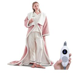 New Electric Snuggle Throw Blankets with Foot Pocket, Wearable Heated Blanket with Sleeves, 6 Heating Levels & 2 to 10 Hours Heating Time Settings, 50