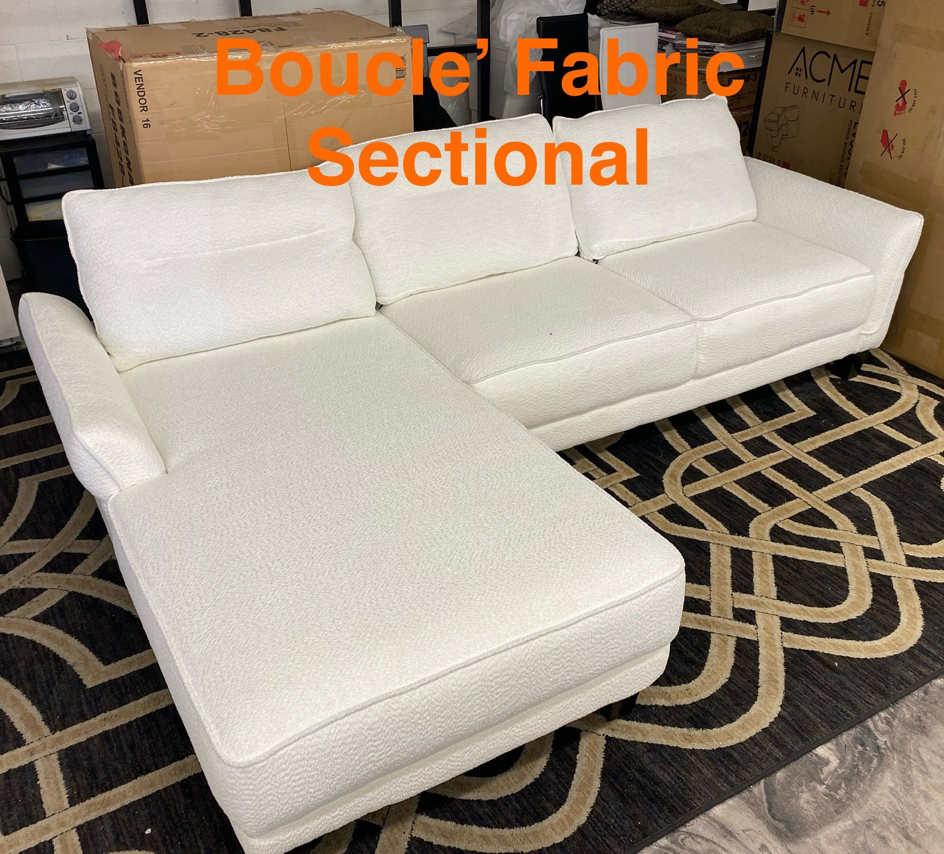 Beautiful White Fabric Sectional (Finance & Delivery)