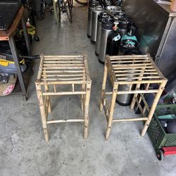 Boho Rattan Vintage Bamboo Bar Stools (Set Of 2)