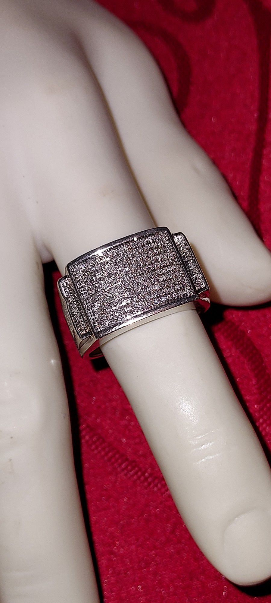 Men's 925 Sterling Pave Diamond Cluster Ring 9.8G Size 10.75 (PENDING SALE)