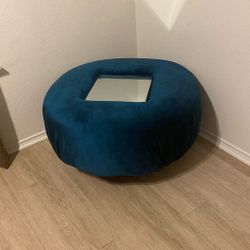 Teal Ottoman With Mirrored Top