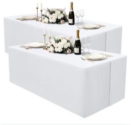 White Fitted Tablecloth Cover 2-Pack