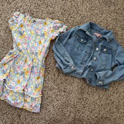 BCBG Girls Size 5/6 Dress And Jean Jacket Combo Dress Is New 