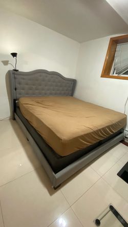 Gray King sized platform bed frame