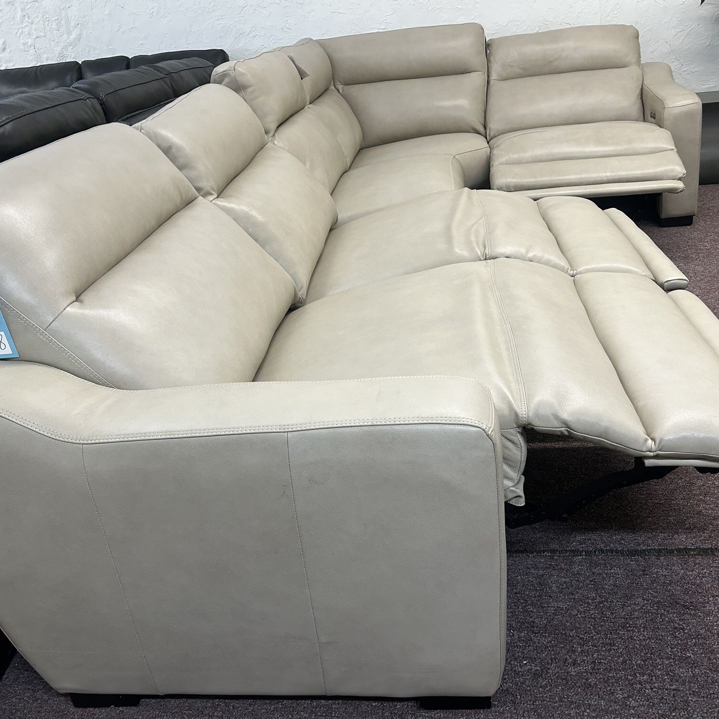 100% Real Leather Sectional With 3 Power Recliners- Gabrine