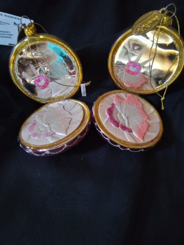 Katherine's Pink Glass Compact Makeup Ornaments