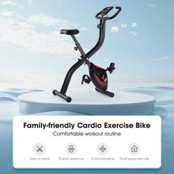 Exercise Bike 16 Levels Magnetic Resistance Folding Stationary Bike for Home with LCD Monitor Phone Holder Portable