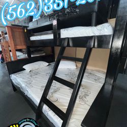 Twin Full Black Bunk Bed With Mattresses Colchones Nuevos Bonitos 
