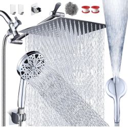 12"'Rainfall Shower Head with Handheld Combo High Pressure 8+2 MODE built-in power wash, Stainless Steel Chrome Showerhead with 11" Extension Arm Heig