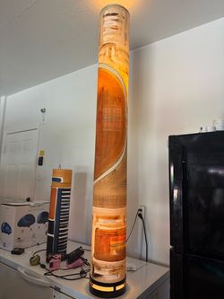 Tall Cylindrical Floor Lamp with Artistic Shade