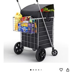 Shopping Carts W/waterproof Basket Liner & 360 Wheels 