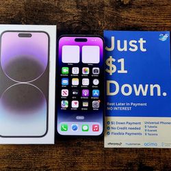 Apple IPhone 14 Pro 128gb  Unlocked, FREE Smartwach/ Headphones. Pay $1 Today Rest in payments. NO CREDIT NEEDED FINANCING